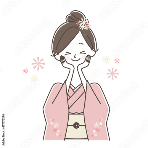 喜ぶ和服の女性