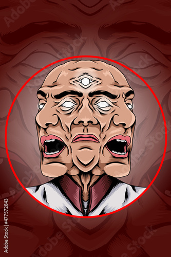 Three faced grandpa vector illustration