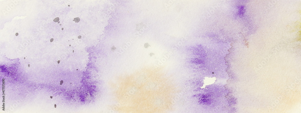 Fototapeta premium Abstract watercolor painting background beige violet colors. Banner. Watercolor texture for creative design.