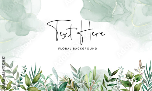 elegant floral background with hand drawing leaves watercolor 