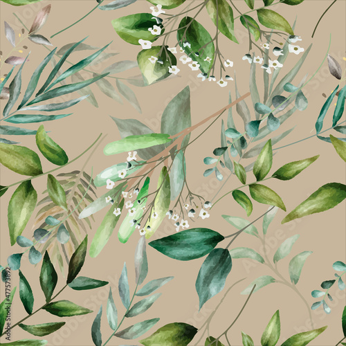 elegant floral seamless pattern with hand drawing leaves watercolor