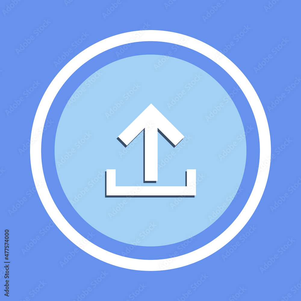 Upload Icon. Design vector sign symbol. Flat design style. Vector icon in circle isolated on blue background Upload Icon. Design vector sign symbol. Flat design style. Vector icon in circle isolated on blue background