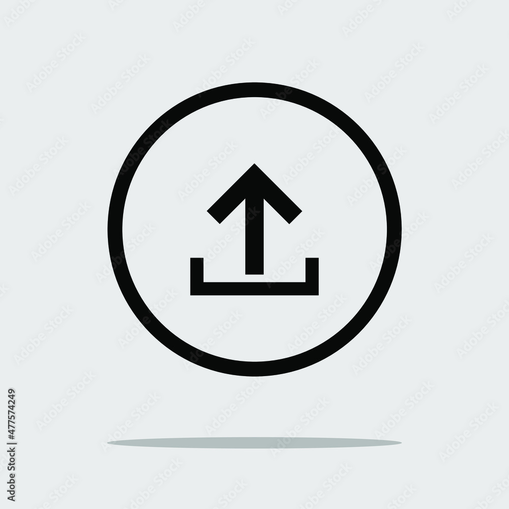 Upload Icon. Design vector sign symbol. Flat design style. Vector icon in circle isolated on gray background Upload Icon. Design vector sign symbol. Flat design style. Vector icon in circle isolated on gray background
