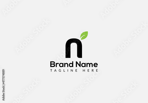 Abstract n letter modern initial lettermarks leaf logo design