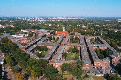 Aerial view of Nikiszowiec residential district in Katowice, Poland