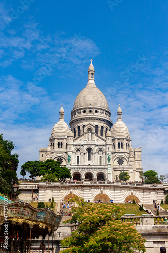 Basilica of Sacre Coeur (Sacred Heart) on Montmartre hill, Paris, France. Attrations, religion or architecture concept