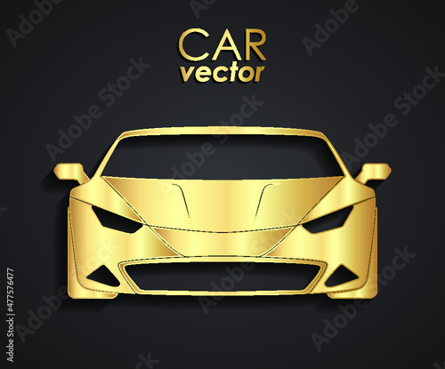 3d golden sport car front label