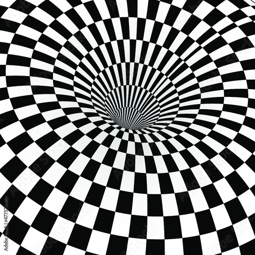 black white chess board hole / optic illusion / vector illustration