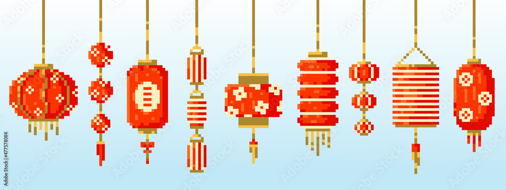 Cool Chinese New Year Set Pixel Stock Vector (Royalty Free