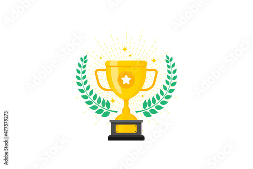 Best champions cup trophy vector design. Champion cup winner trophy award with laurel wreath