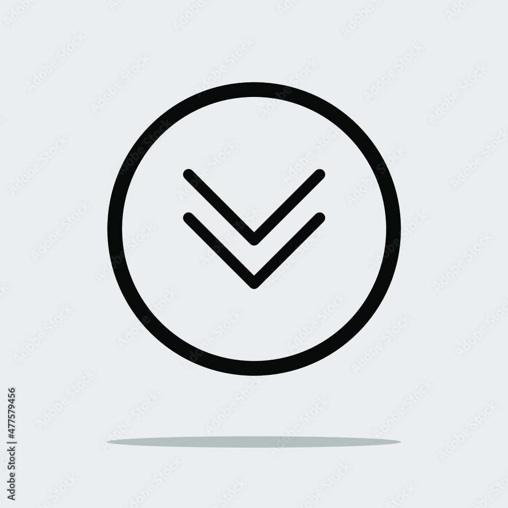 Down Arrow Icon. Down arrow icon vector in trendy flat style. Down arrow icon image, Down arrow icon illustration in circle isolated on gray background Down Arrow Icon. Down arrow icon vector in trendy flat style. Down arrow icon image, Down arrow icon illustration in circle isolated on gray background