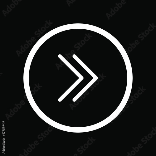 Right Arrow Icon. Right arrow icon vector in trendy flat style. Right arrow icon image, Right arrow icon illustration in circle isolated on black background