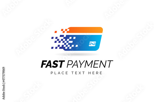 Digital wallet logo design template with pixel effect. Logo concept of credit card, crypto wallet, fast online payment.