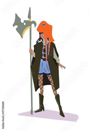 Fictional character of a warrior, knight, guard in a Renaissance male costume with the addition of fantasy elements. Dressed in chausses, puff shorts, high boots.Hat in the shape of a fighting octopus
