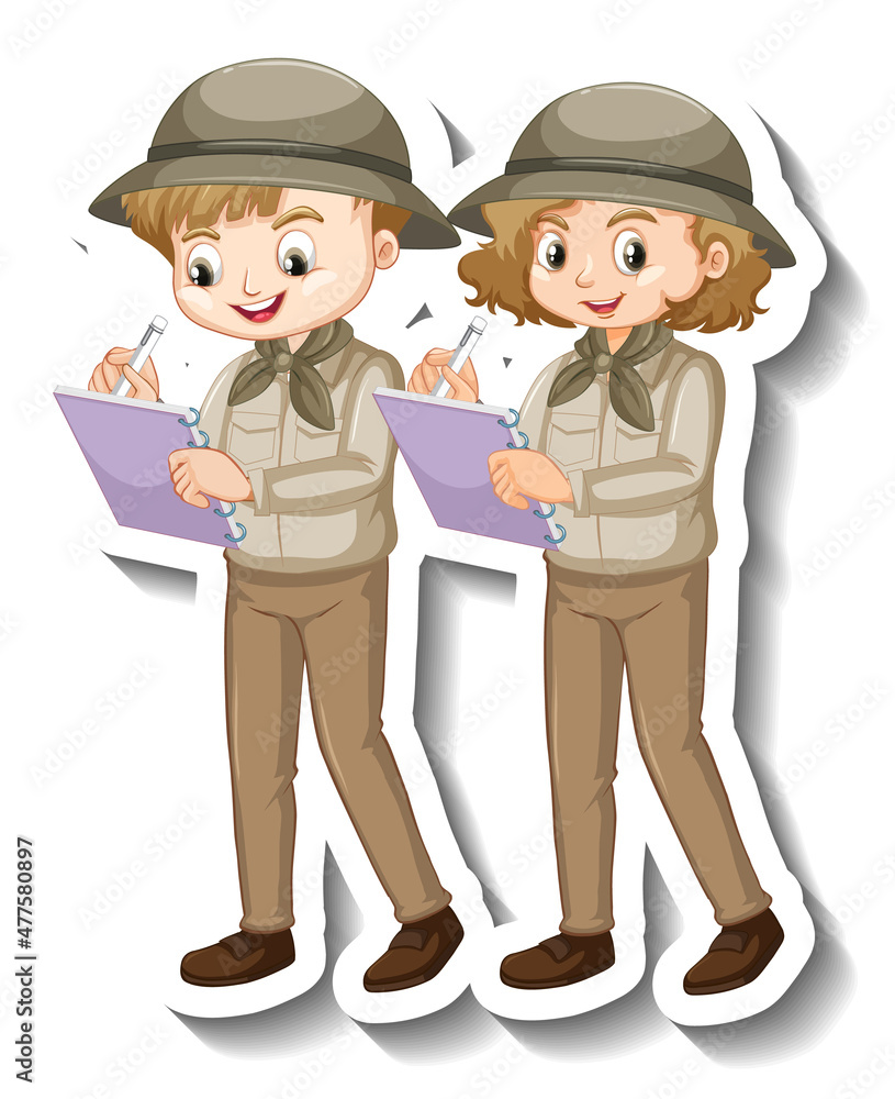 Couple kids wear safari outfit cartoon character sticker