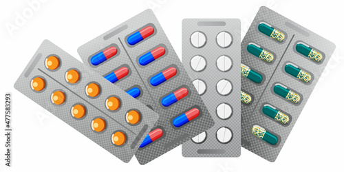 tablets in different packages. four packs