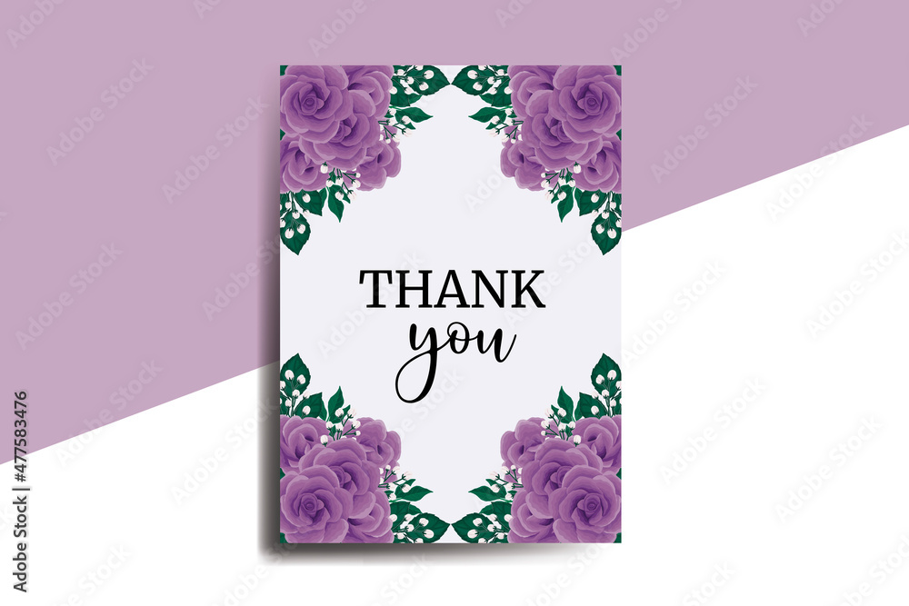 Thank you card Greeting Card Purple Rose Flower Design Template Stock ...