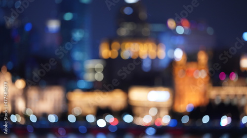 The Shanghai bund night view with the blurred lights effective at night © Bo