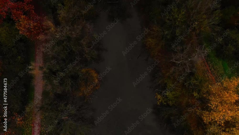 Flying over autumn forest and little river , aerial view. Beautifull colors, silence,calm and mystery. Flying over autumn forest and little river , aerial view. Beautifull colors, silence,calm and mystery.