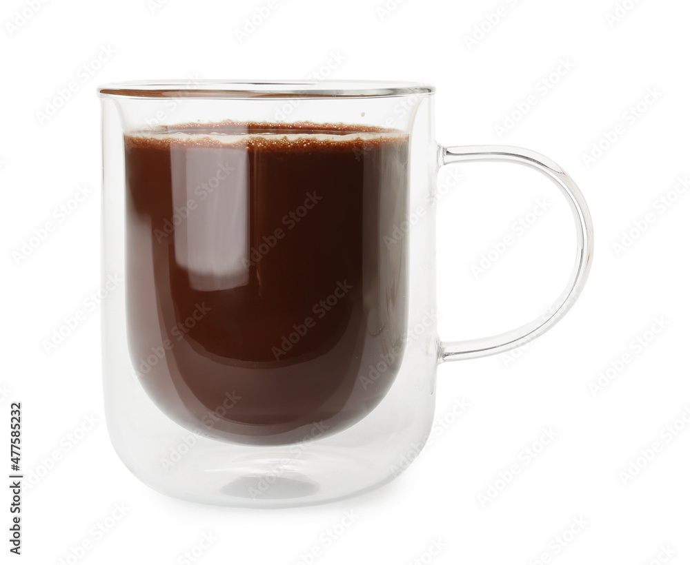 Glass cup of natural hot chocolate on white background Glass cup of natural hot chocolate on white background