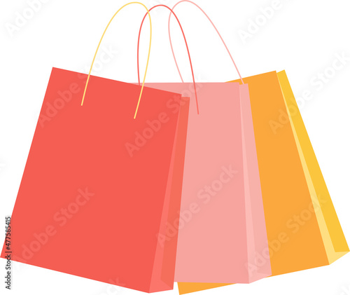 Three paper shopping bags. White background. Vector illustration. Flat style