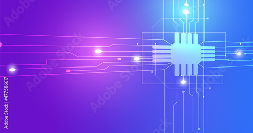 Abstract circuit board high tech technology background. Central Computer Processors CPU concept. abstract blue glowing circuit board background with copy space at center for your text