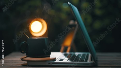 Laptop with coffee