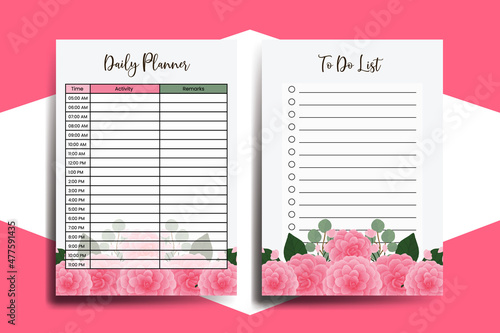 Planner To Do List Pink Camellia Flower Design Template