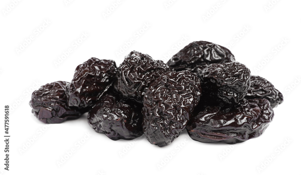 Heap of sweet dried prunes on white background Heap of sweet dried prunes on white background