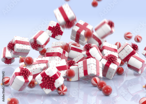 Falling Christmas gift boxes and baubles