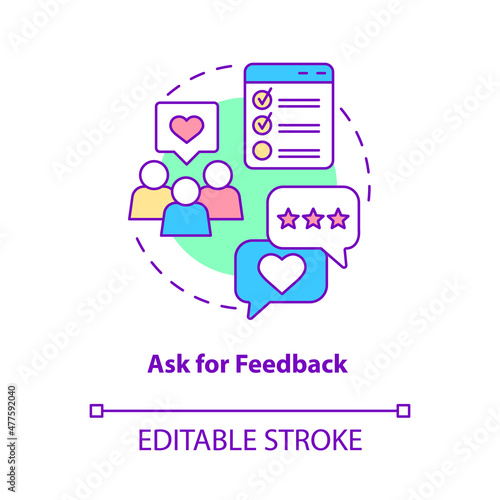 Ask for feedback concept icon. Clients opinion. Customer service abstract idea thin line illustration. Isolated outline drawing. Editable stroke. Roboto-Medium, Myriad Pro-Bold fonts used