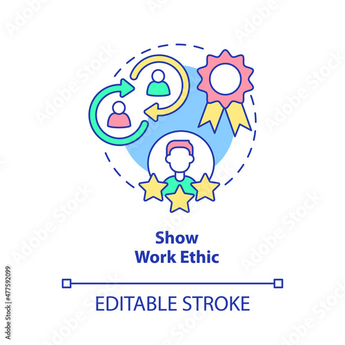 Show work ethic concept icon. Moral principles. Customer service tips abstract idea thin line illustration. Isolated outline drawing. Editable stroke. Roboto-Medium, Myriad Pro-Bold fonts used