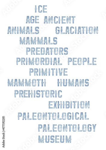 Collection of a ice age related words and phrases in a vintage style