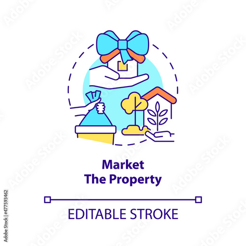Market property concept icon. Prepare real estate for rent abstract idea thin line illustration. Isolated outline drawing. Editable stroke. Roboto-Medium  Myriad Pro-Bold fonts used