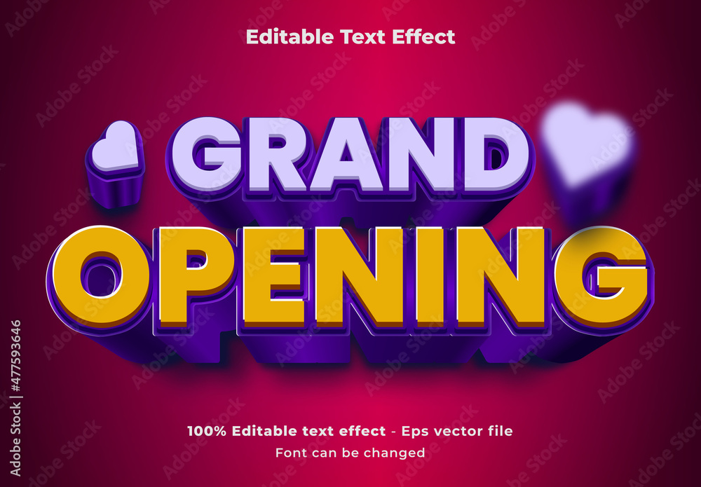 Obraz premium Grand opening 3d editable text effect design. Vector 3d editable eps vector file.