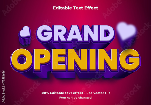 Grand opening 3d editable text effect design. Vector 3d editable eps vector file.