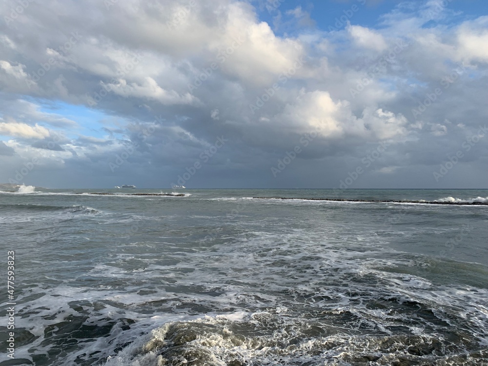 Cloudy and stormy sea scape, natural colors, natural background