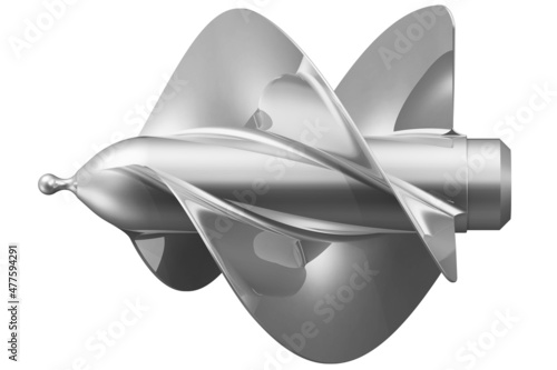The marine propeller (screw propeller). A propeller is a mechanical device that converts rotational motion into thrust. Side view. 3D illustration