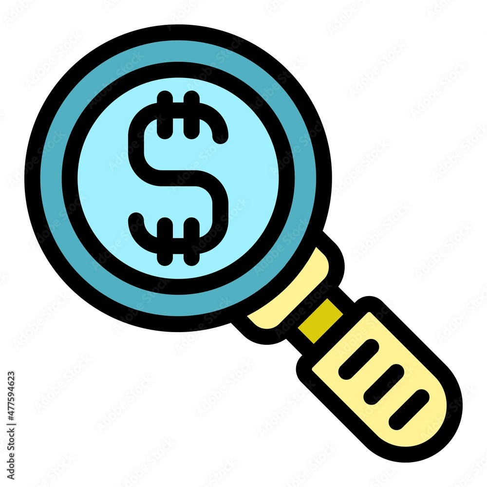 Search dollar icon. Outline search dollar vector icon color flat isolated Search dollar icon. Outline search dollar vector icon color flat isolated