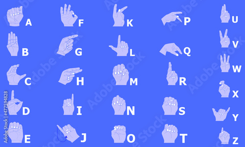 sign language alphabet between A to Z for communication. vector illustration eps10 photo