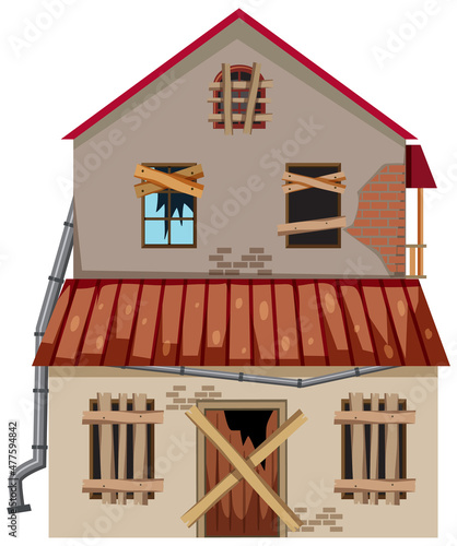 Abandoned house on white background