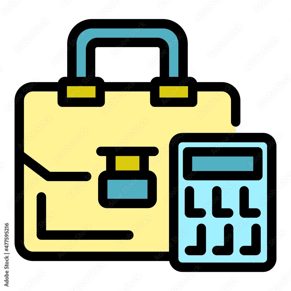 Suitcase and calculator icon. Outline suitcase and calculator vector icon color flat isolated Suitcase and calculator icon. Outline suitcase and calculator vector icon color flat isolated