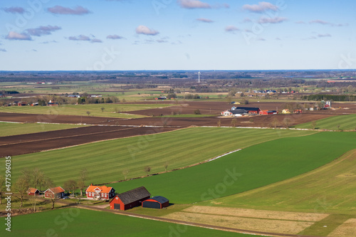 Beautiful landscape view with fields and farms