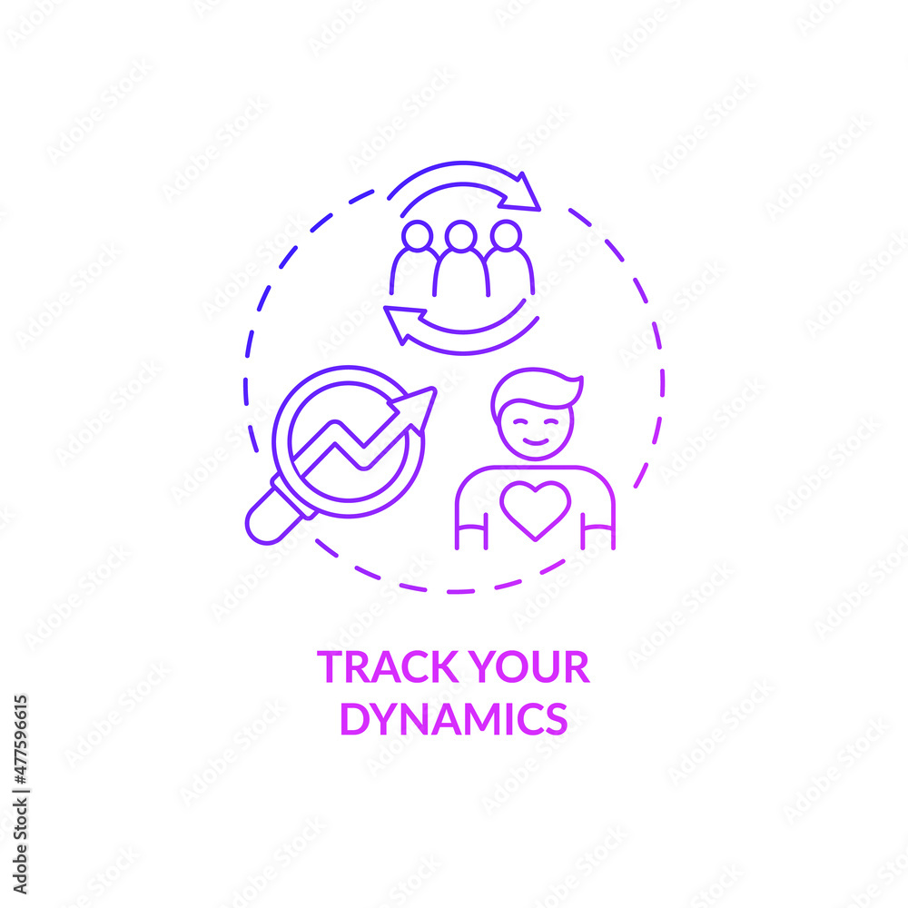 Track your dynamics purple gradient concept icon. Improve emotional wellbeing abstract idea thin line illustration. Self-tracking. Isolated outline drawing. Roboto-Medium, Myriad Pro-Bold fonts used Track your dynamics purple gradient concept icon. Improve emotional wellbeing abstract idea thin line illustration. Self-tracking. Isolated outline drawing. Roboto-Medium, Myriad Pro-Bold fonts used