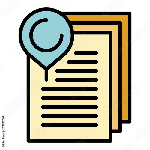 Pin paper report icon. Outline pin paper report vector icon color flat isolated