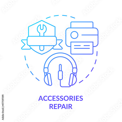 Accessories repair blue gradient concept icon. Peripheral equipment. Type of repair abstract idea thin line illustration. Isolated outline drawing. Roboto-Medium, Myriad Pro-Bold fonts used