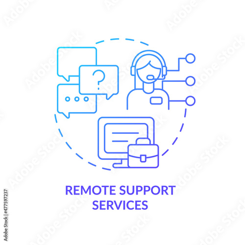 Remote support services blue gradient concept icon. Computer services for business abstract idea thin line illustration. Isolated outline drawing. Roboto-Medium, Myriad Pro-Bold fonts used