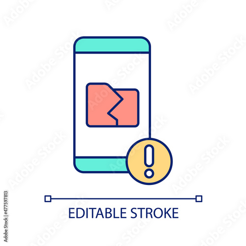 Mobile error control RGB color icon. Technology optimization and problem detection. Search for file. Isolated vector illustration. Simple filled line drawing. Editable stroke. Arial font used