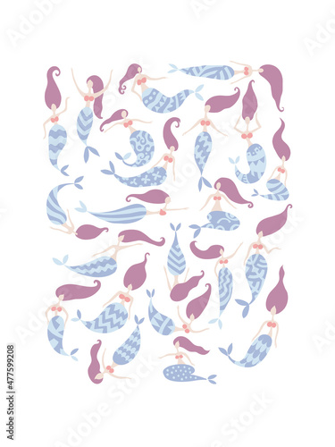 Mermaid Girls collection, isolated on white