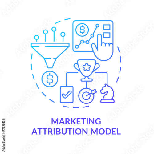 Marketing attribution model blue gradient concept icon. Campaign results analytics abstract idea thin line illustration. Isolated outline drawing. Roboto-Medium, Myriad Pro-Bold fonts used photo